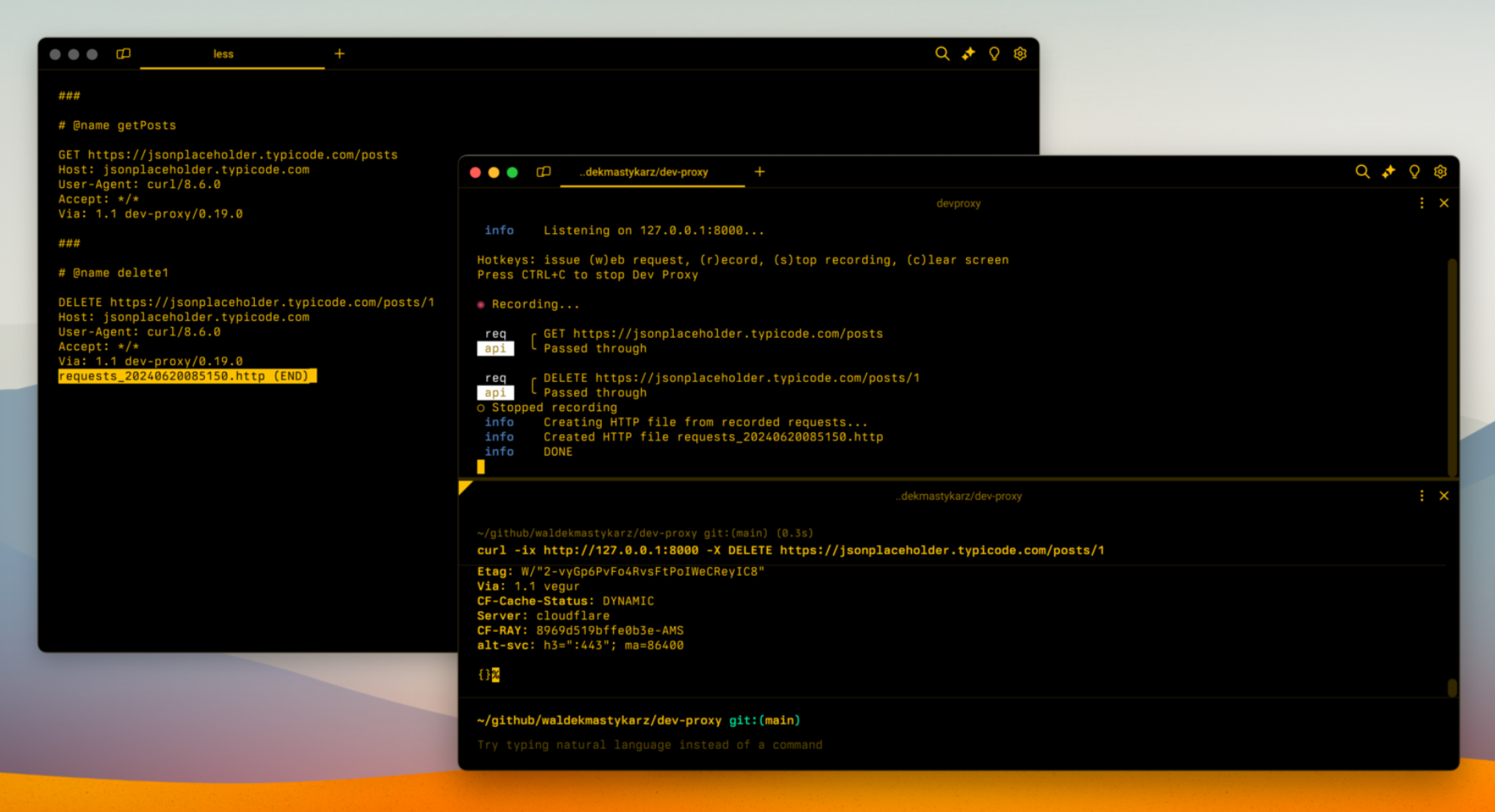 An HTTP file that Dev Proxy generated based on API requests that it intercepted.