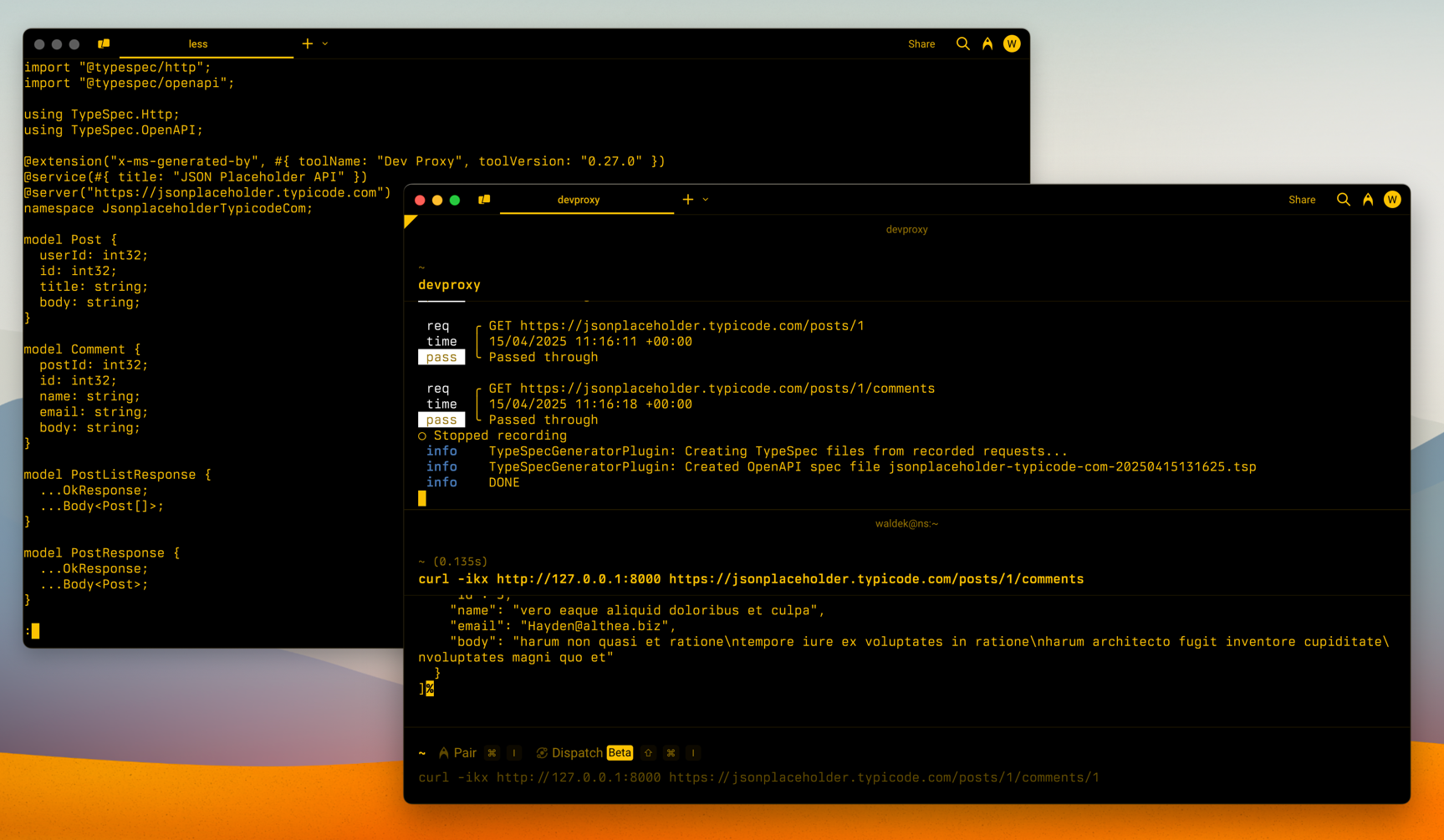 Dev Proxy generates a TypeSpec definition for an API