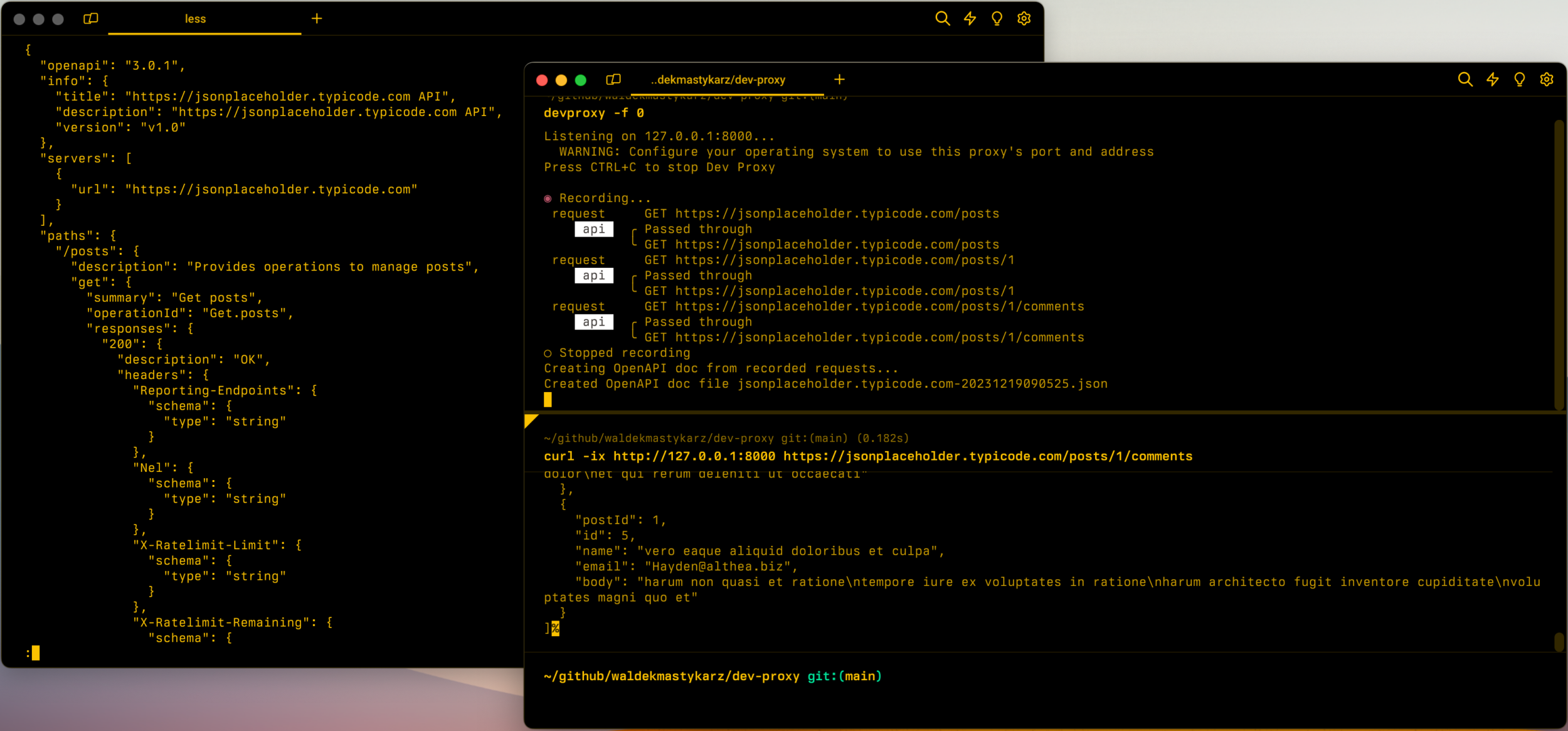 Dev Proxy generating an OpenAPI spec from the requests it intercepted