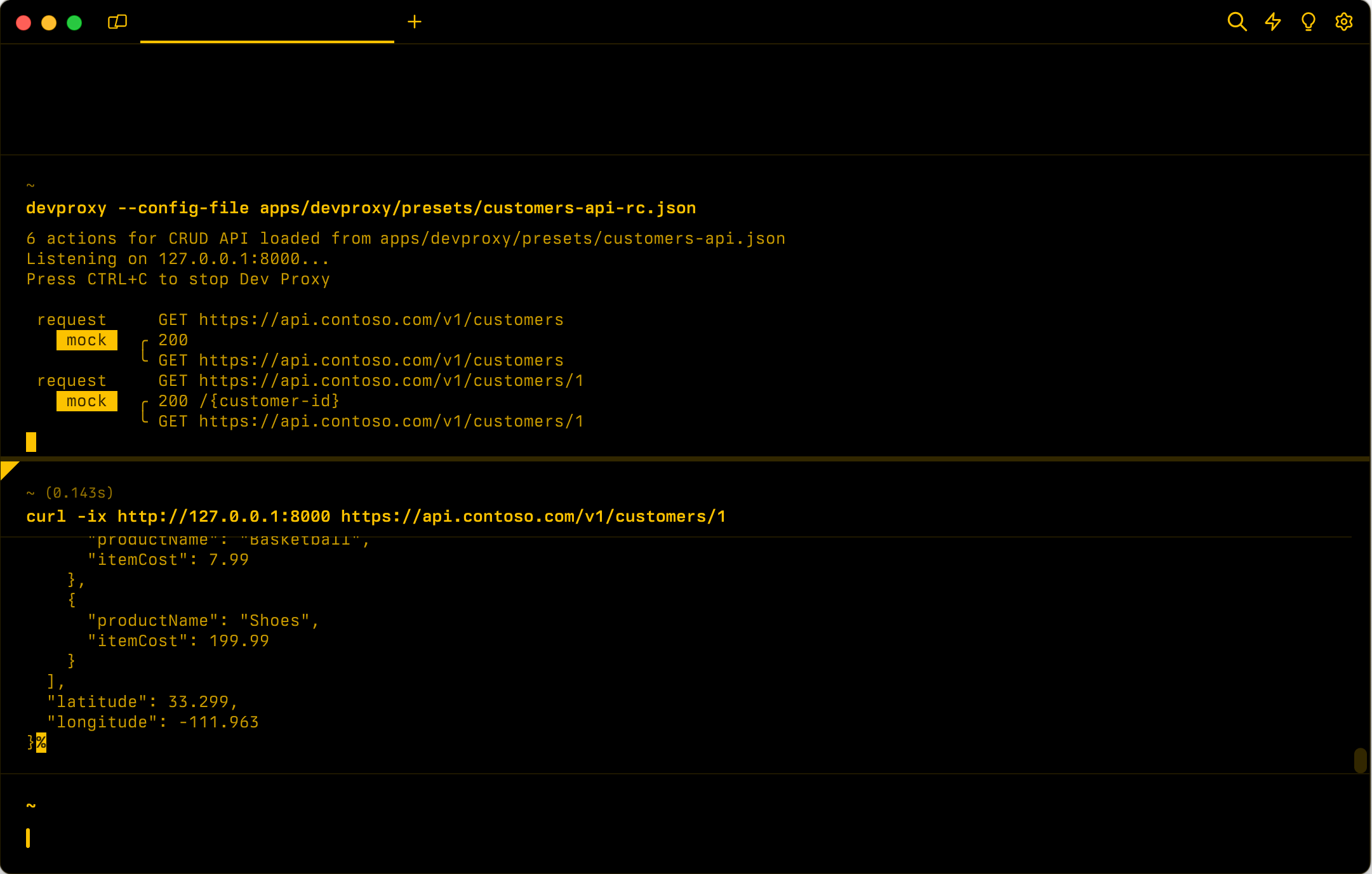 Dev Proxy simulating a CRUD API for development