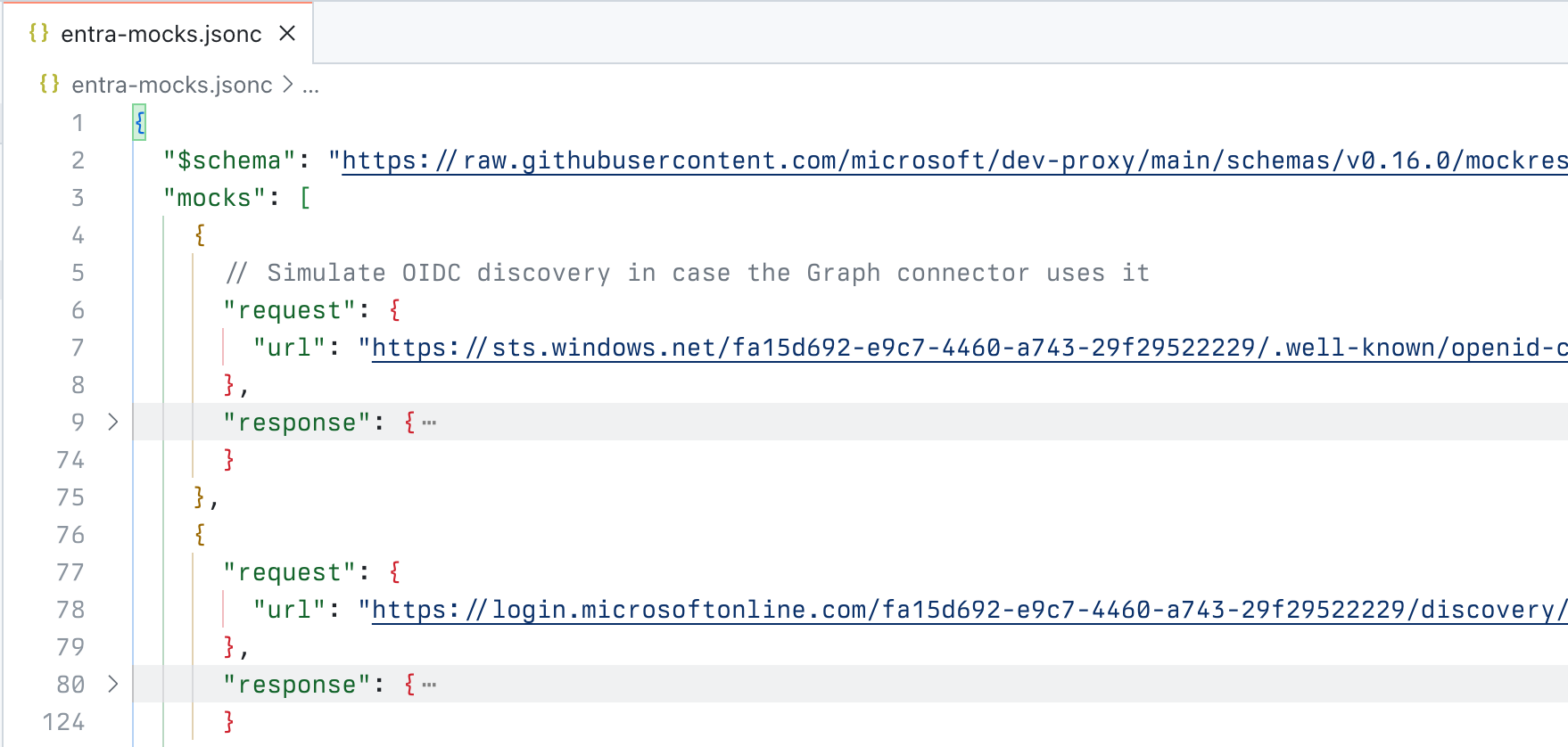 Dev Proxy configuration file with a comment