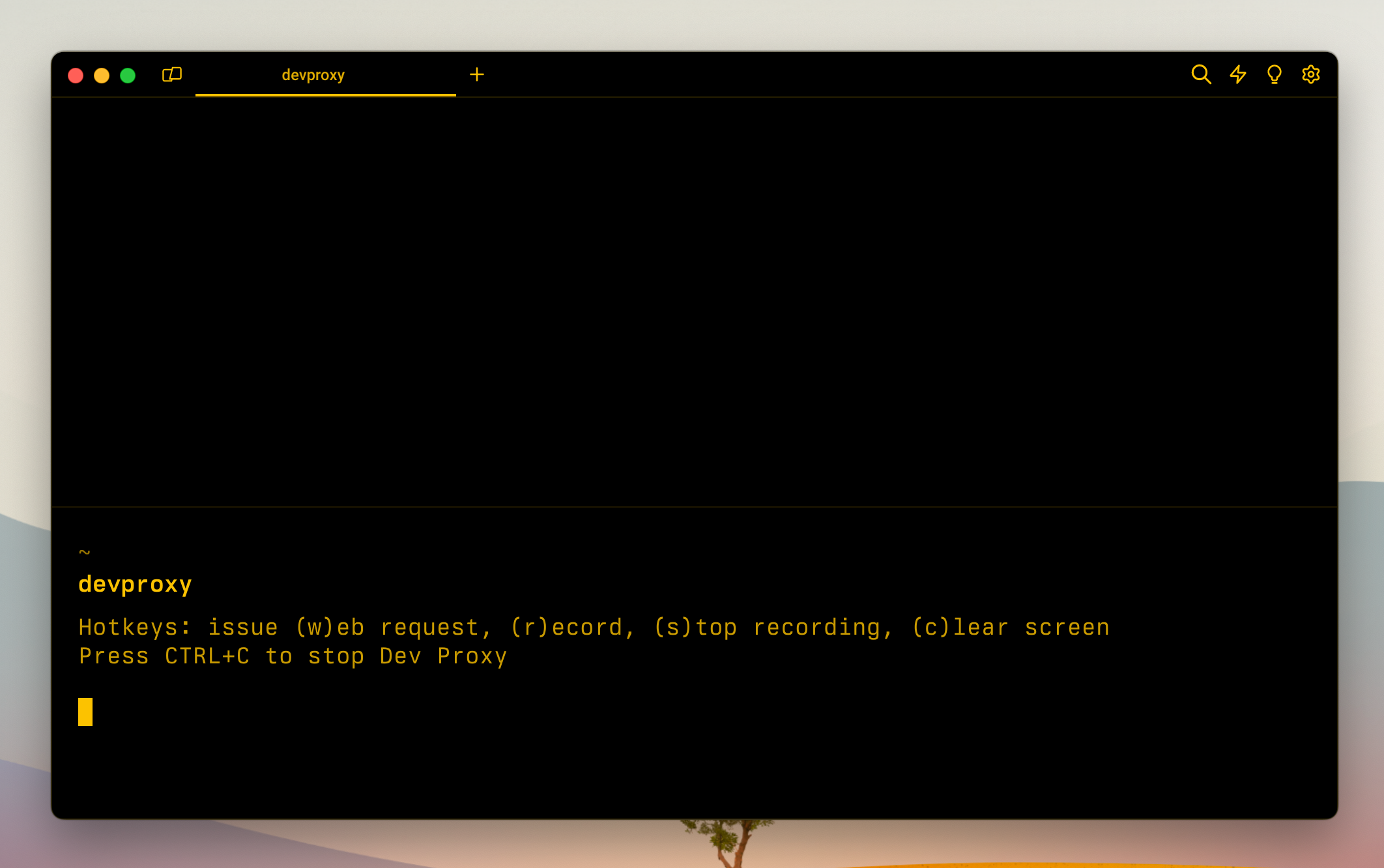Dev Proxy running in the terminal showing its hotkeys