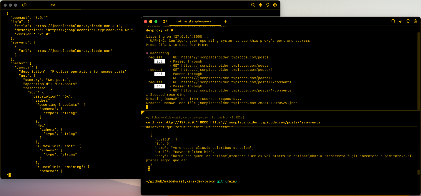 Dev Proxy generating an OpenAPI spec based on intercepted API requests