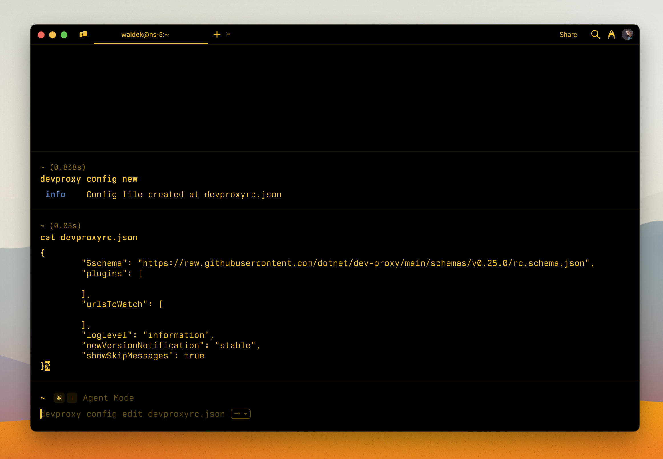 Easily create a new Dev Proxy configuration file using the new config new command