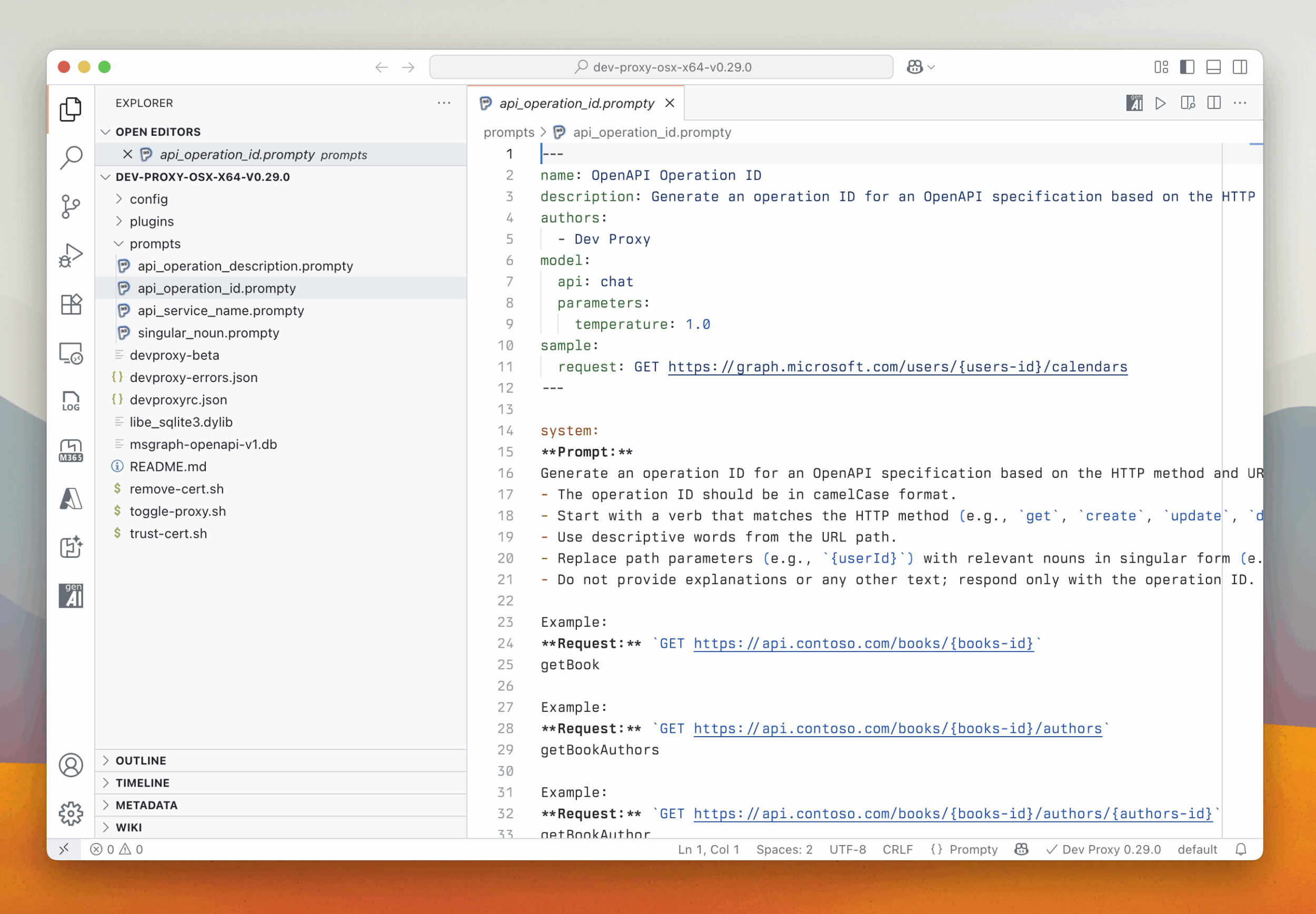 Prompty files in Dev Proxy installation directory