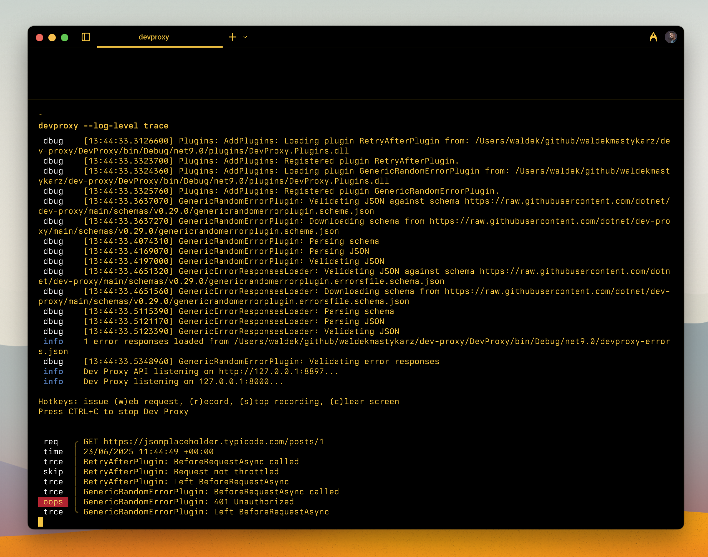 Dev Proxy logging with logger categories